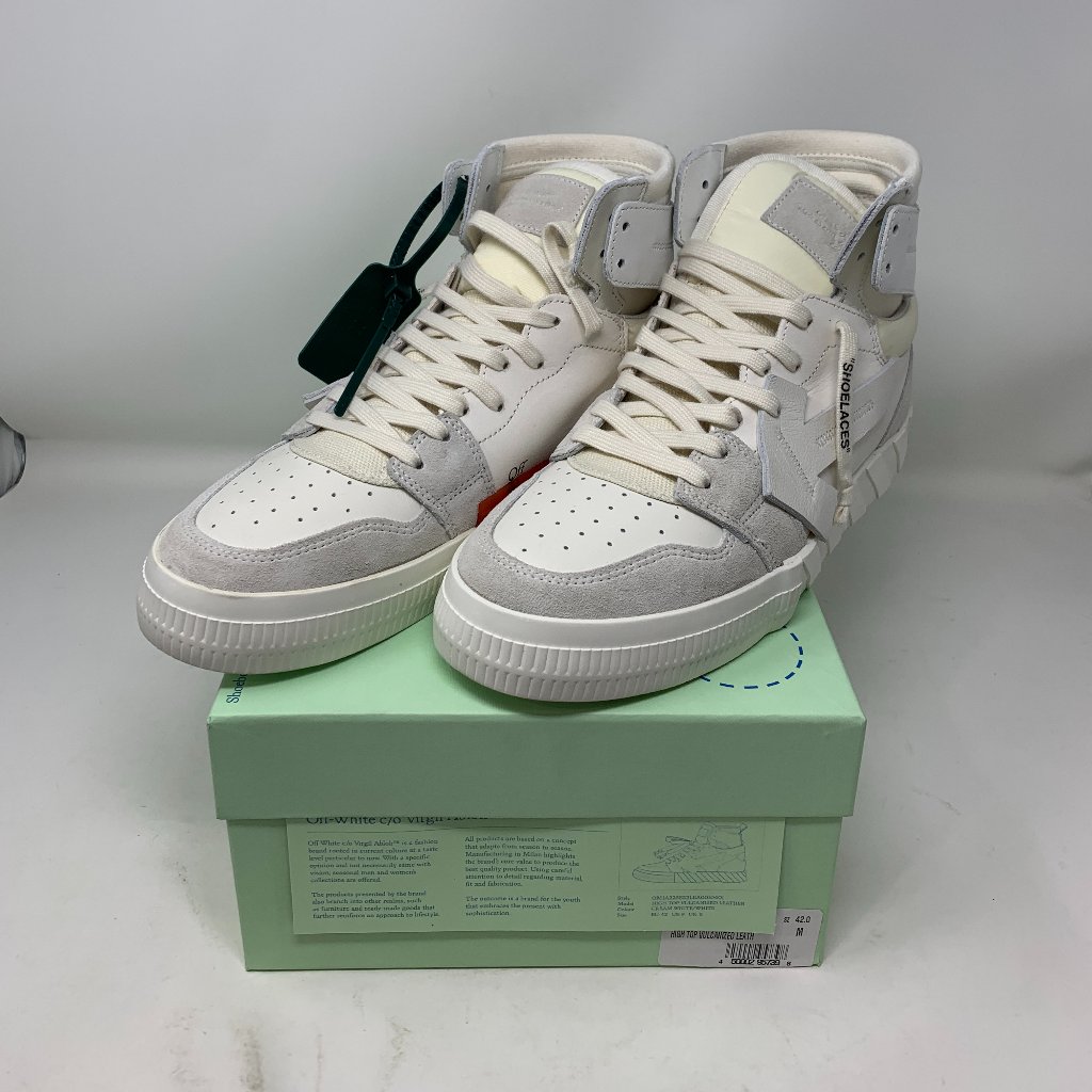 Nwt OffWhite Mens Hi Top Vulcanized Leather WhiteWhiteWhite